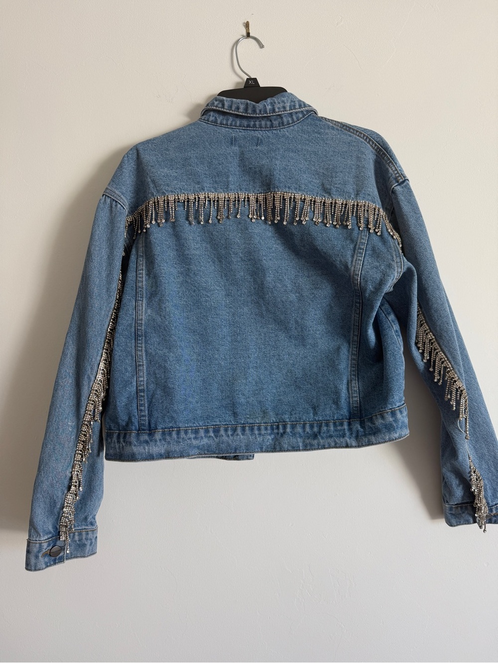 superdown Blue Denim Jacket with Silver Fringe